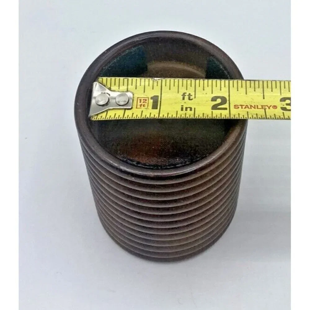 Pier 1 Candle Holder Round Wood Ribbed Elevated Brown Natural Rustic Circles
